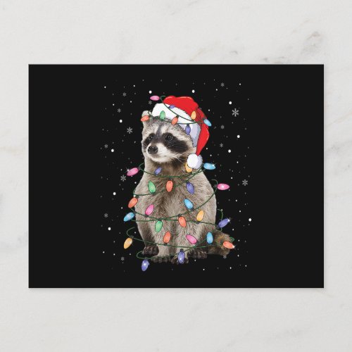 Raccoon Christmas Tree Lights Pajama Racoon Lover  Postcard