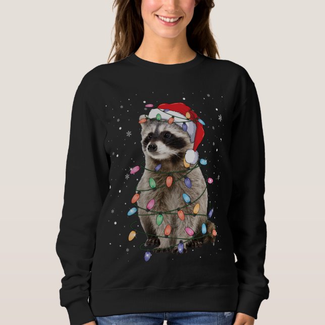 Raccoon Christmas Tree Lights Pajama Racoon Lover  Sweatshirt (Front)