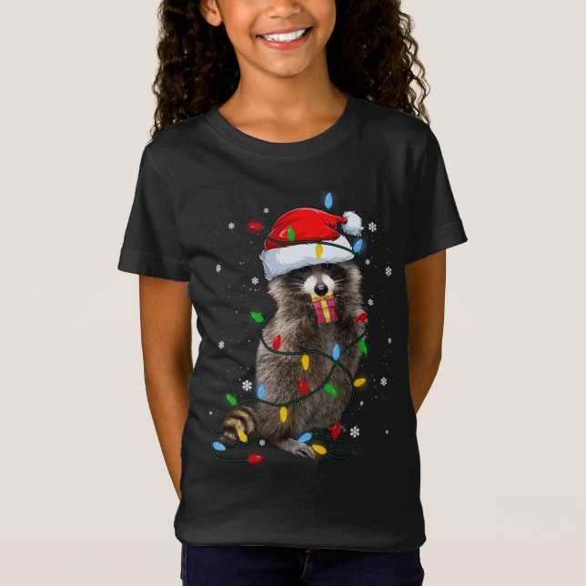 Raccoon Christmas Tree Lights Pajama Racoon Lover  T-Shirt (Front)