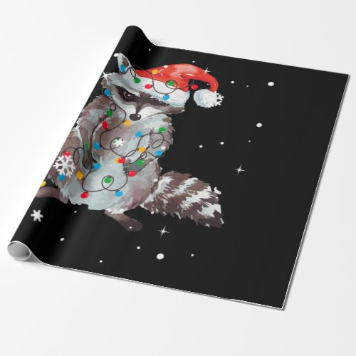 Raccoon Christmas Tree Lights Pajama Racoon Lover Wrapping Paper