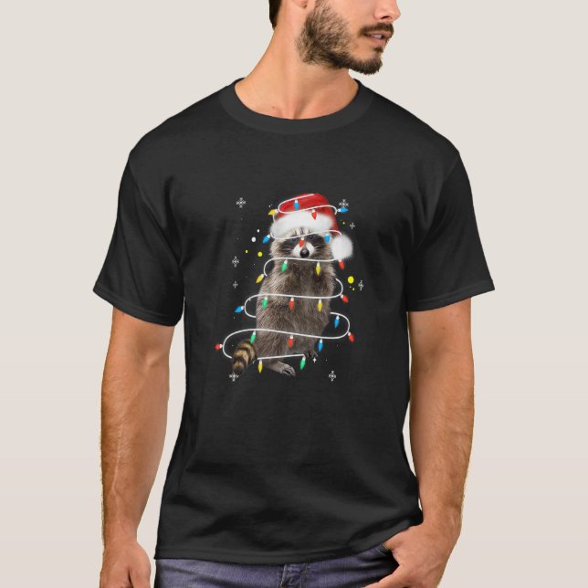 Raccoon Christmas Tree Lights Pajama Racoon  Xmas T-Shirt (Front)