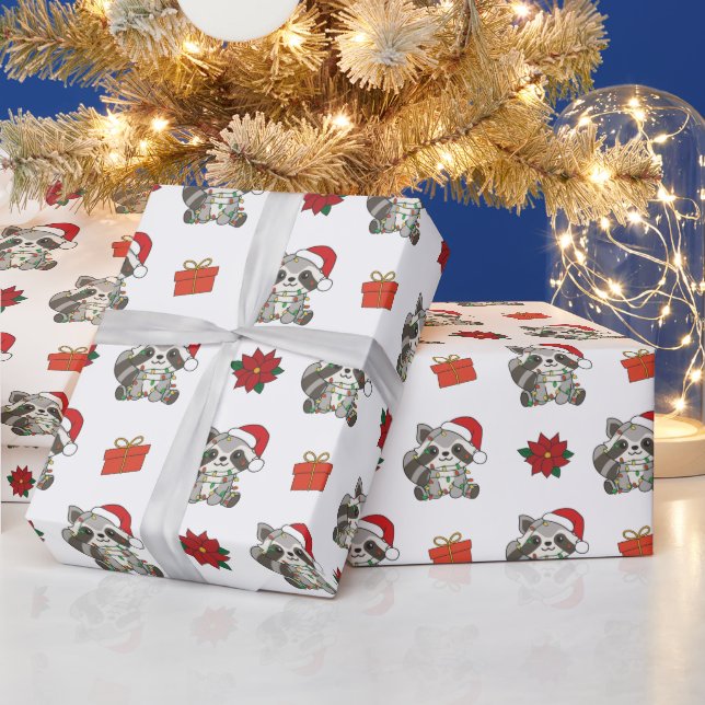 Raccoon Christmas Winter Animals Raccoons Holiday Wrapping Paper (Holidays)