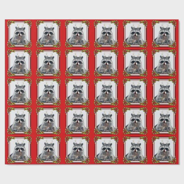 Raccoon Christmas Wrapping Paper (Flat)