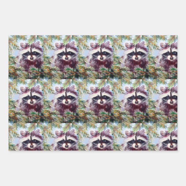 Raccoon Christmas Wrapping paper from Original Art (Front)