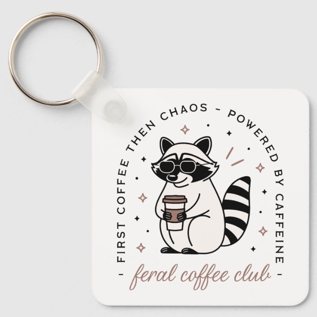 Raccoon coffee club funny chaotic girl aesthetic keychain (Front)