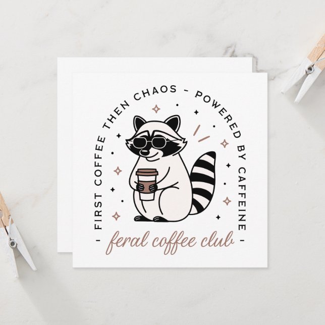 Raccoon coffee lovers club funny wild animal card (Front/Back In Situ)
