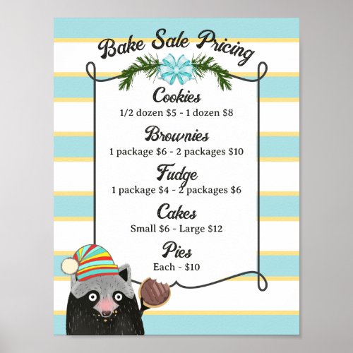 Raccoon cookie bake sale holiday personalized menu poster