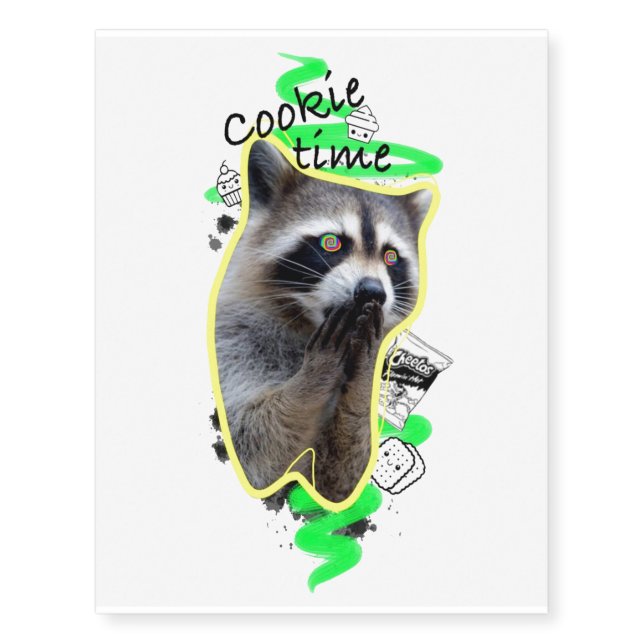 Raccoon Cookie Time Temporary Tattoos (Front)