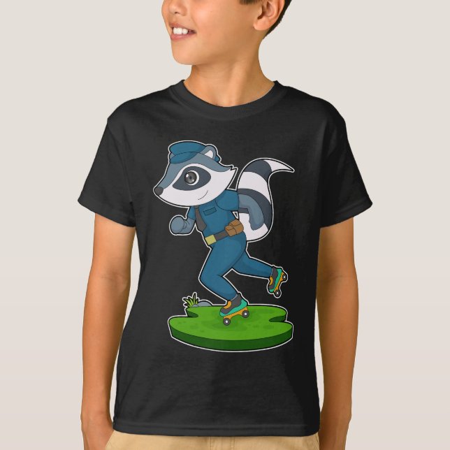 Raccoon Cop Roller skates Police T-Shirt (Front)