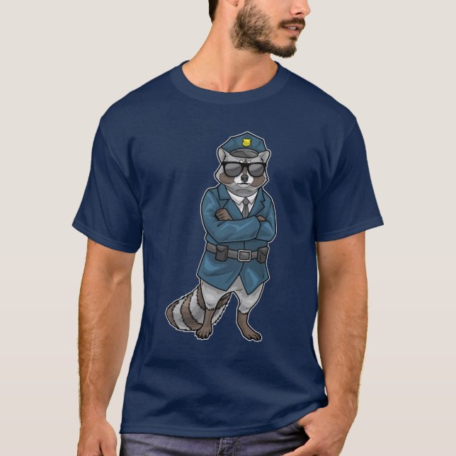 Raccoon Cop Sunglasses Police T-Shirt (Front)
