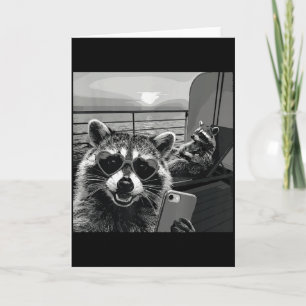 Raccoon Couple Valentine Cruise Selfie Heart Sungl Card