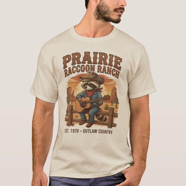 Raccoon Cowboy Outlaw Country Western Aesthetic T-Shirt (Front)