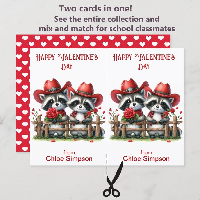 Raccoon Cowboys Kid's Valentine Classroom Card (Creator Uploaded)