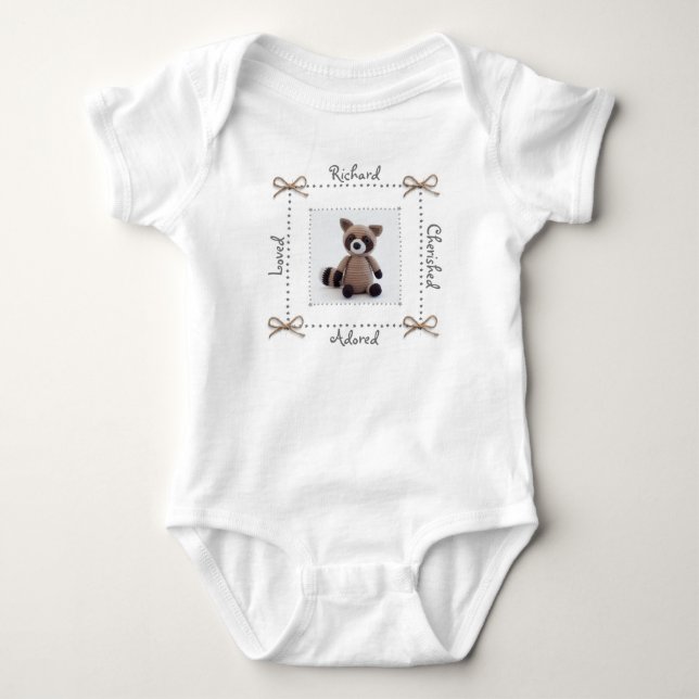 Raccoon Crochet Animal Baby Bodysuit Custom  (Front)