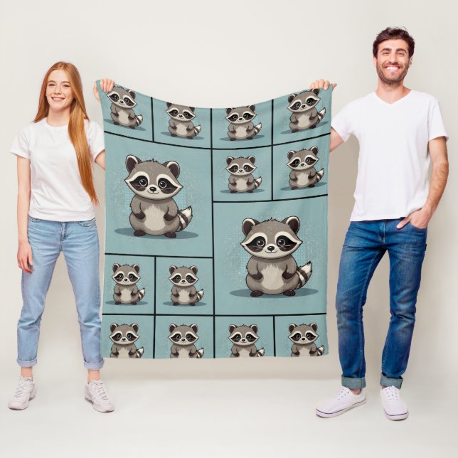 Raccoon Cute Kawaii Standing Pattern Fleece Blanket (In Situ)