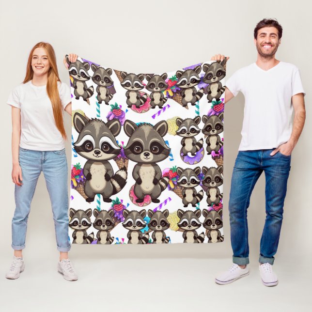 Raccoon Cute Kawaii Twin Sweet Pattern Fleece Blanket (In Situ)