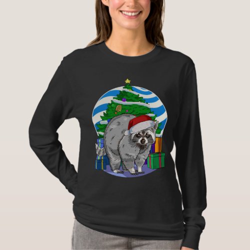 Raccoon Cute Santa Christmas Tree Decor T_Shirt