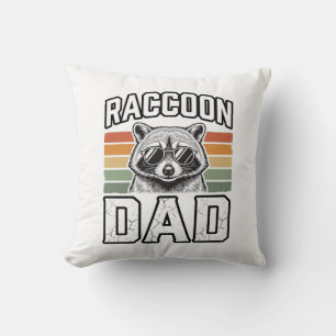 Raccoon Dad Vintage Engraving Retro Vector Design_ Throw Pillow