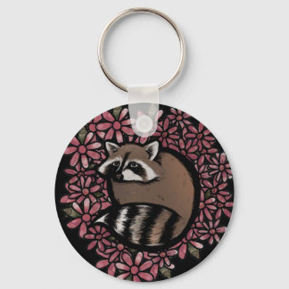 Raccoon Daisy Flower Art Raccoons Daisies Floral   Keychain