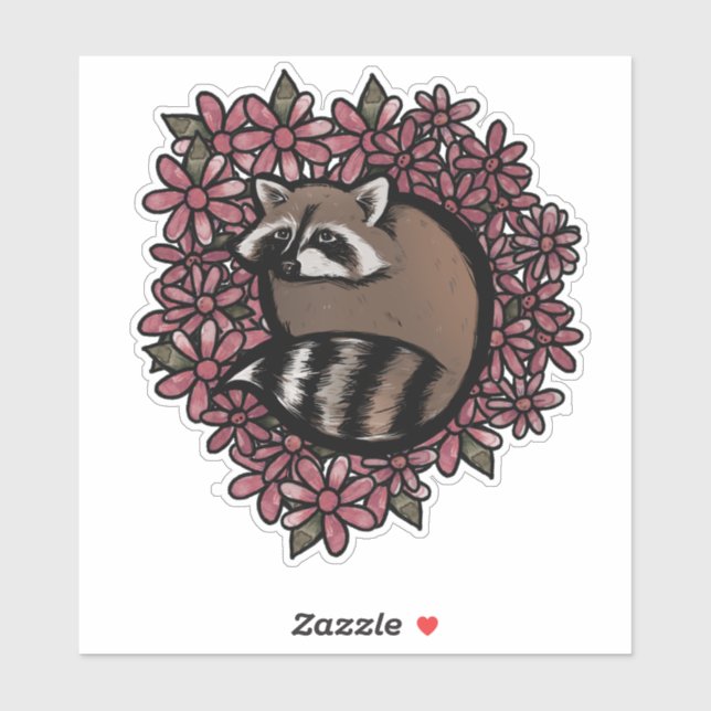 Raccoon Daisy Flower Art Raccoons Daisies Floral   Sticker (Sheet)