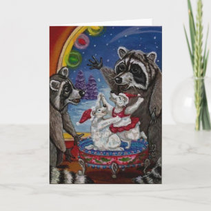 RACCOON Dancing Bear Music Box Note Card