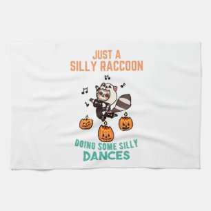 Raccoon Dancing Halloween Pumpkin Party Kitchen Towel