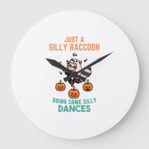 Raccoon Dancing Halloween Pumpkin Party Large Clock
