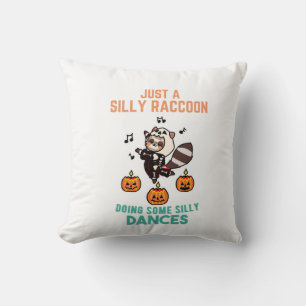 Raccoon Dancing Halloween Pumpkin Party Throw Pillow