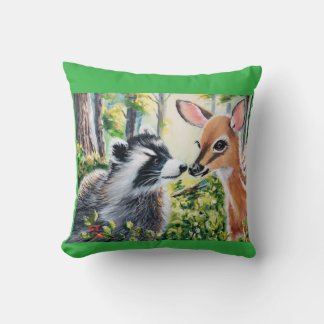 raccoon, deer throw pillow