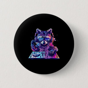 Raccoon Dj Edm Techno House Music Funny Animal Lov Button