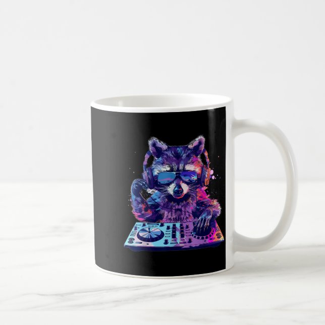 Raccoon Dj Edm Techno House Music Funny Animal Lov Coffee Mug (Right)
