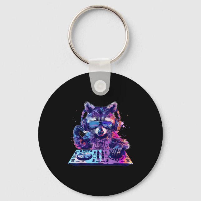 Raccoon Dj Edm Techno House Music Funny Animal Lov Keychain (Front)