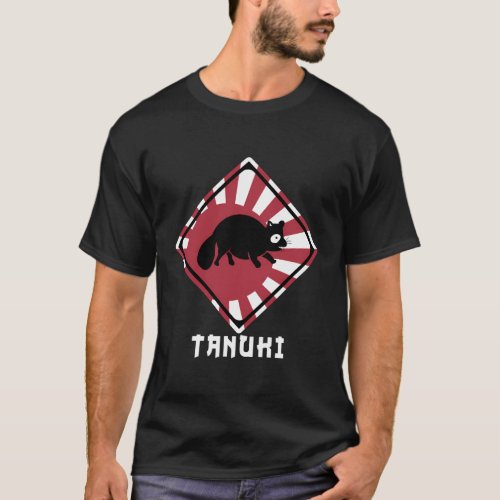 Raccoon Dog Tanuki Crossing Japan Rising Sun Flag T_Shirt