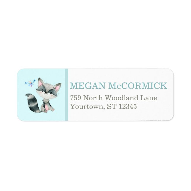 Raccoon / Dragonfly Aqua Woodland Label (Front)
