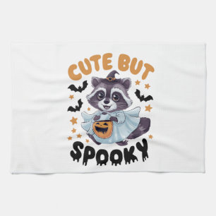 Raccoon dressed in a ghost costume kitchen towel
