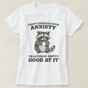 Raccoon Drinking Coffee Anxiety Humor T-Shirt