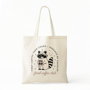 Raccoon drinking coffee club funny chaotic girl tote bag