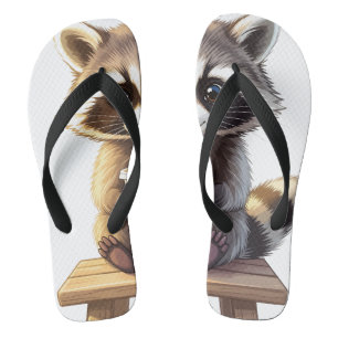 Raccoon Drinking Iced Coffee Flip Flops