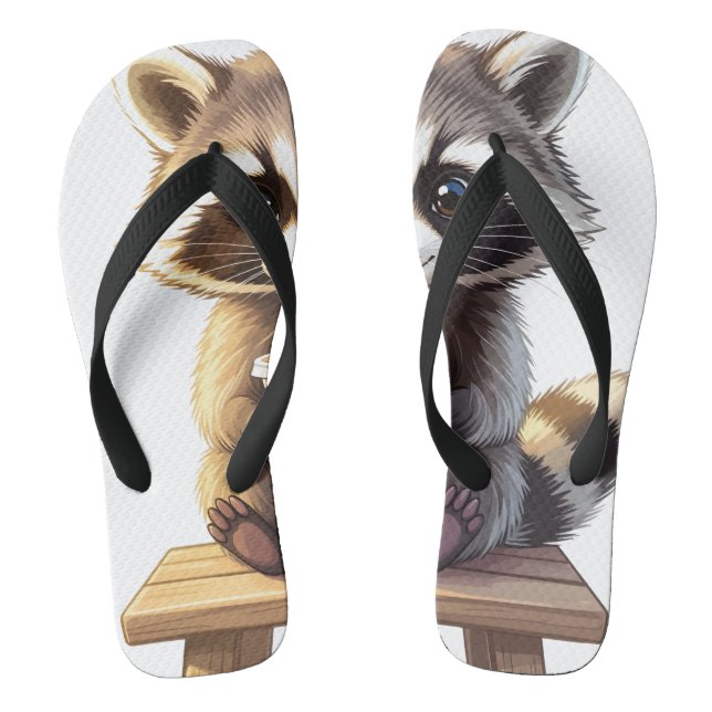 Raccoon Drinking Iced Coffee Flip Flops (Footbed)