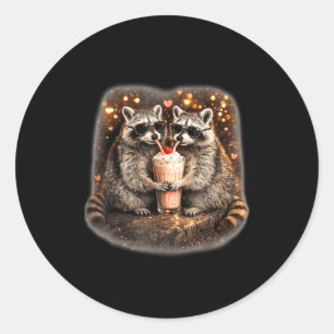 Raccoon drinking iced coffee funny animal meme men classic round sticker