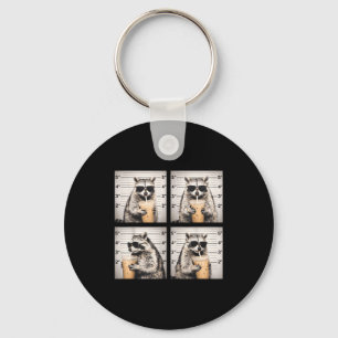 Raccoon drinking iced coffee funny mugshot animal keychain