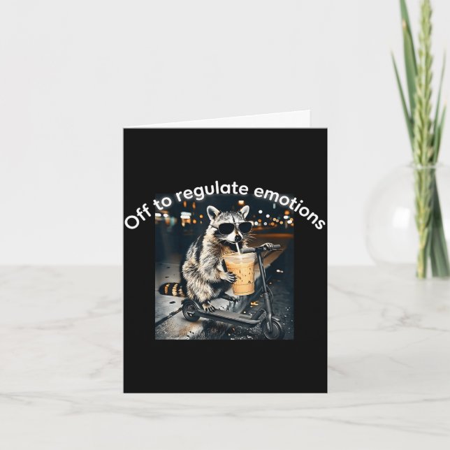 Raccoon drinking iced coffee funny off to regulate card (Front)
