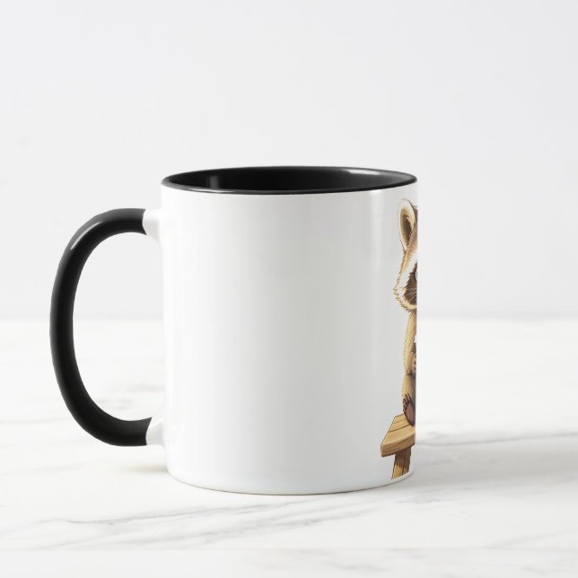 Raccoon Drinking Iced Coffee Mug (Left)