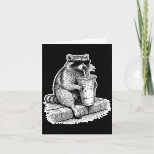 Raccoon drinking iced coffee trash panda funny card