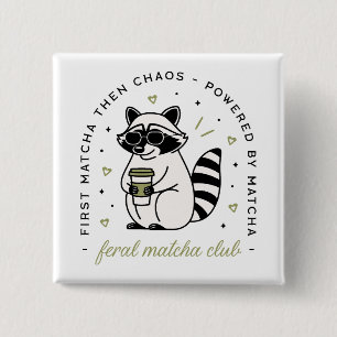 Raccoon drinking matcha club funny kawaii animal button