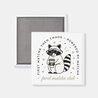 Raccoon drinking matcha club funny kawaii animal magnet