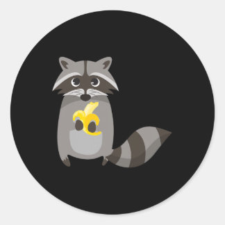 Raccoon Eating Banana Fruit Looking Cute Classic Round Sticker