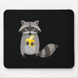Raccoon Eating Banana Fruit Looking Cute Mouse Pad