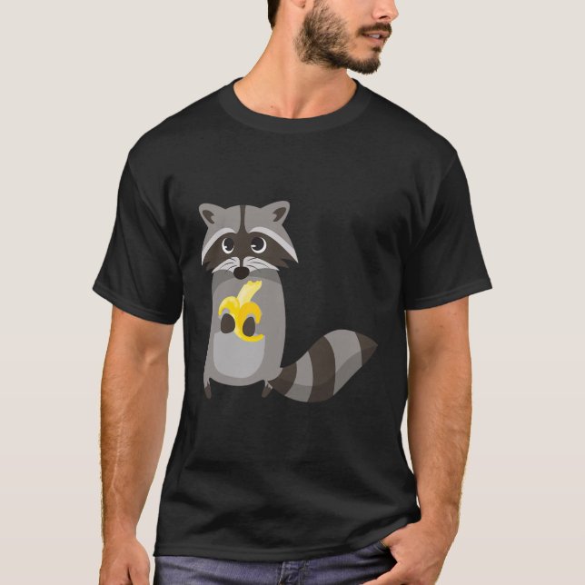 Raccoon Eating Banana Fruit Looking Cute  T-Shirt (Front)