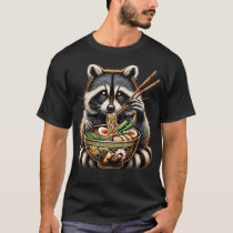 Raccoon Eating Japanese Noodles Kawaii Ramen Bowl T-Shirt